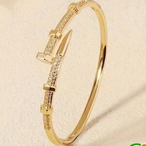 18k Gold Plated Nail Bolt Screw Bracelet Bangle Diamond Inlay Designer Inspired